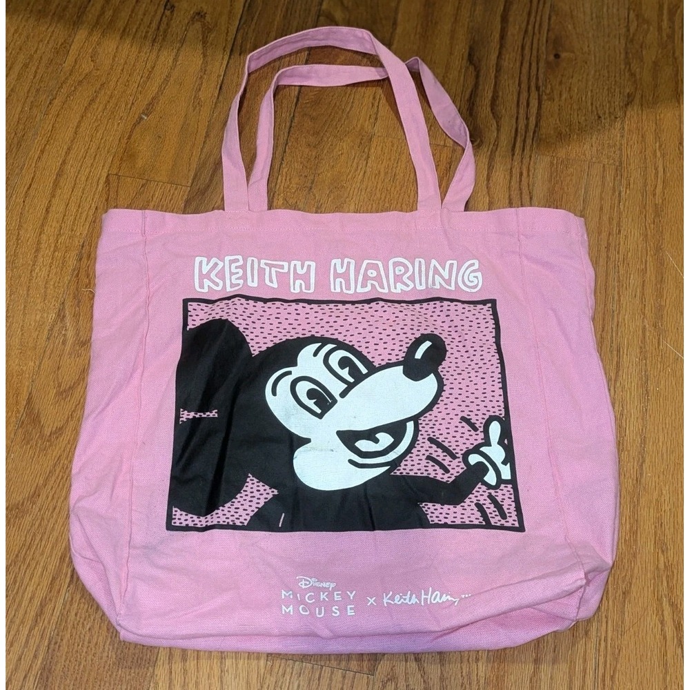 Keith Haring Pop Art Mickey Mouse Disney Pink Canvas Tote Bag Graphic Shopper